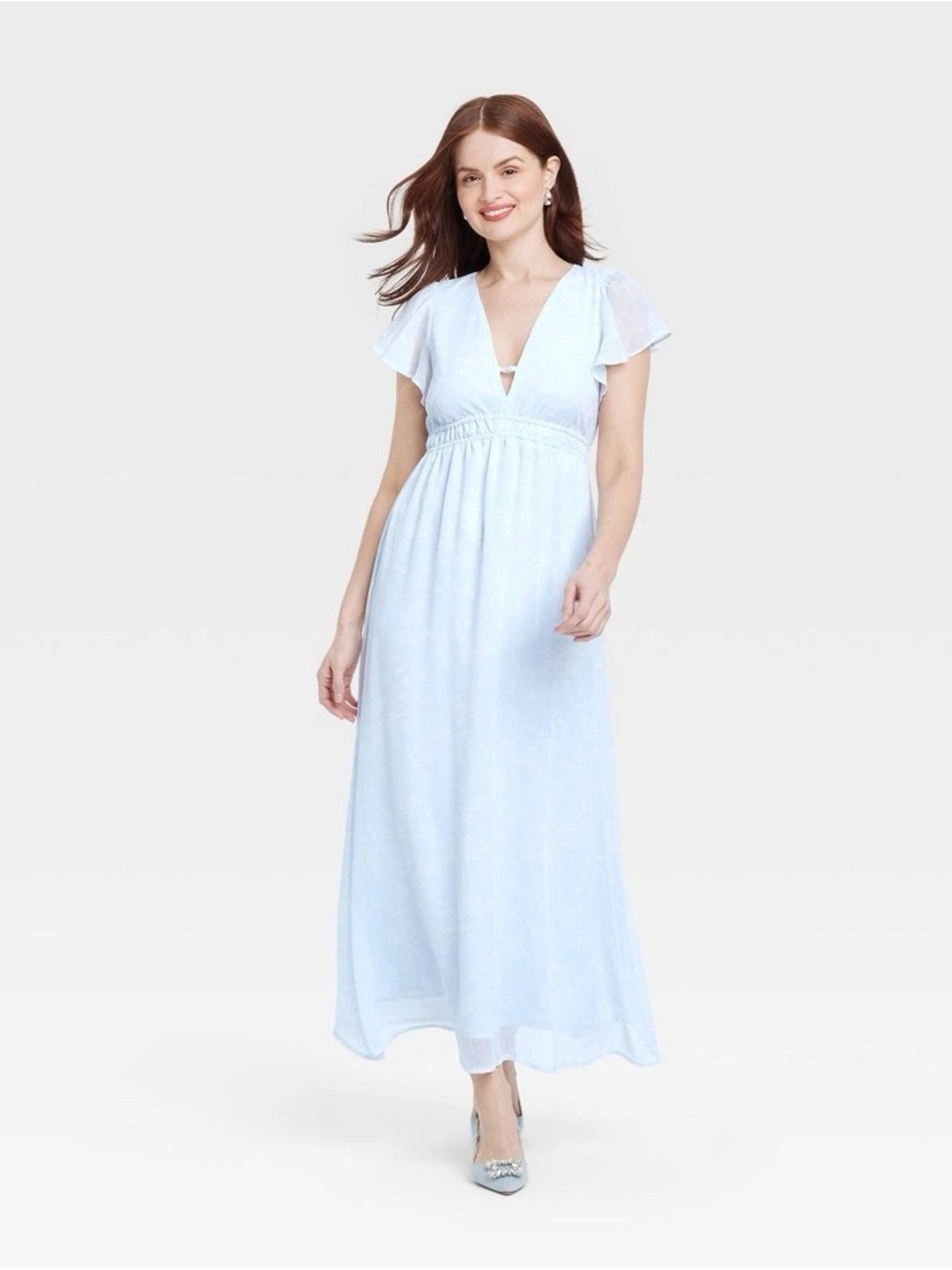 a new day Light Blue V-Neck Flutter Sleeve Maxi Dress b187s